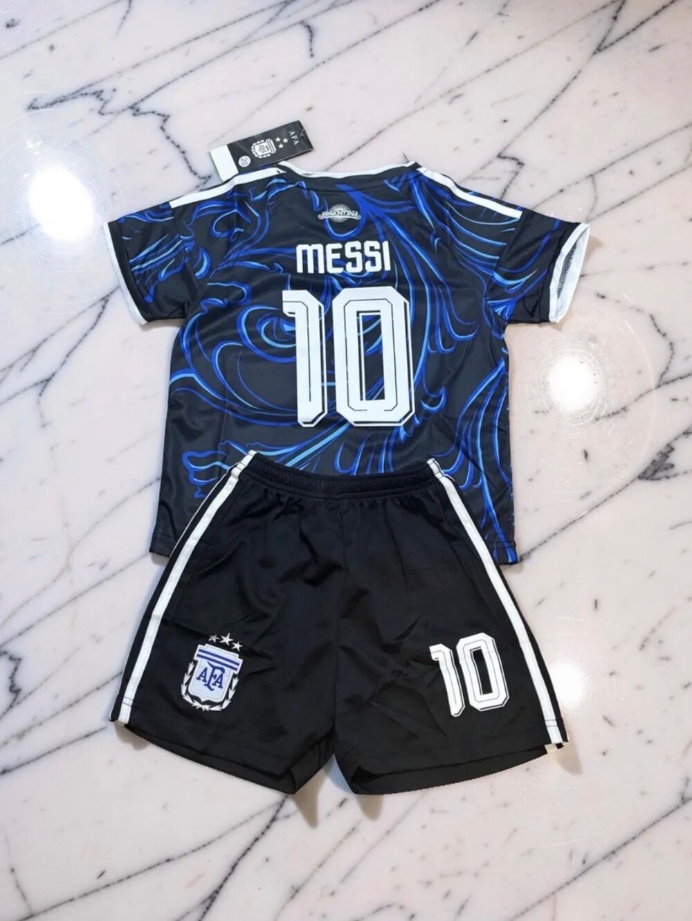 Messi Argentina Black Blue Special Edition Kids Kit #10 Jersey & Shorts